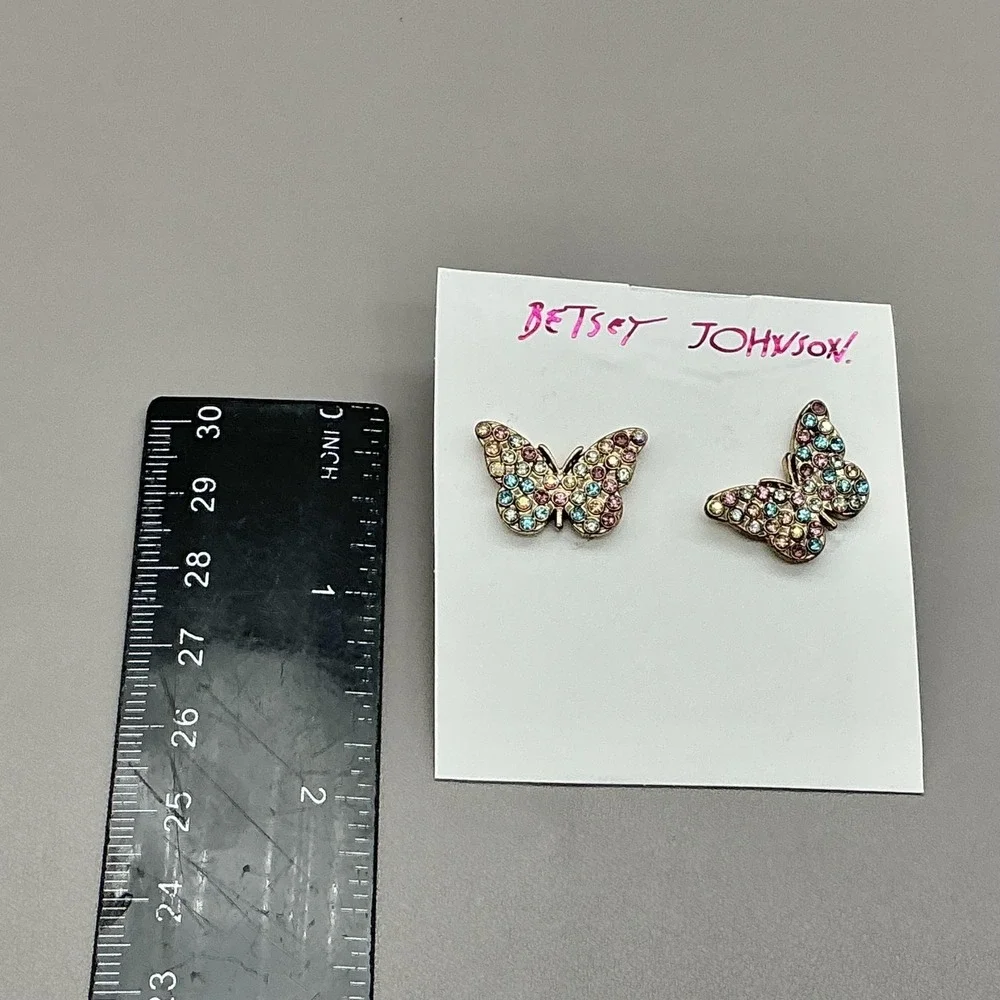 Betsey Johnson Earrings Butterfly Stud Multicolor Rhinestone Sparkle Jewelry_7